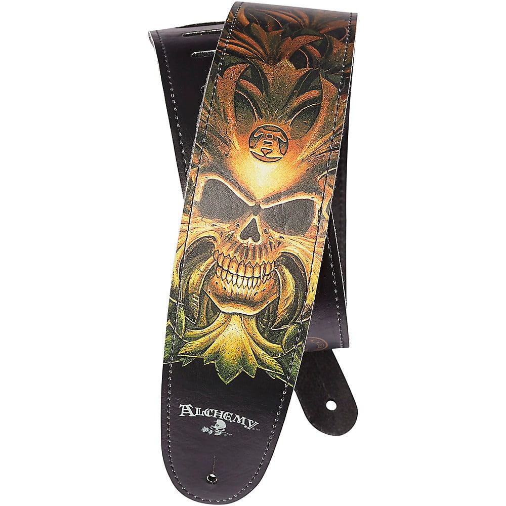 D'Addario Alchemy Leather Guitar Strap, Cryptorosa Skull 2.5 in.