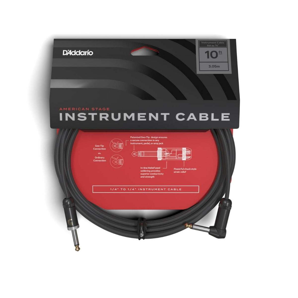 D'Addario 10 feet Stage 1/4 inch Right Angle Instrument Cable