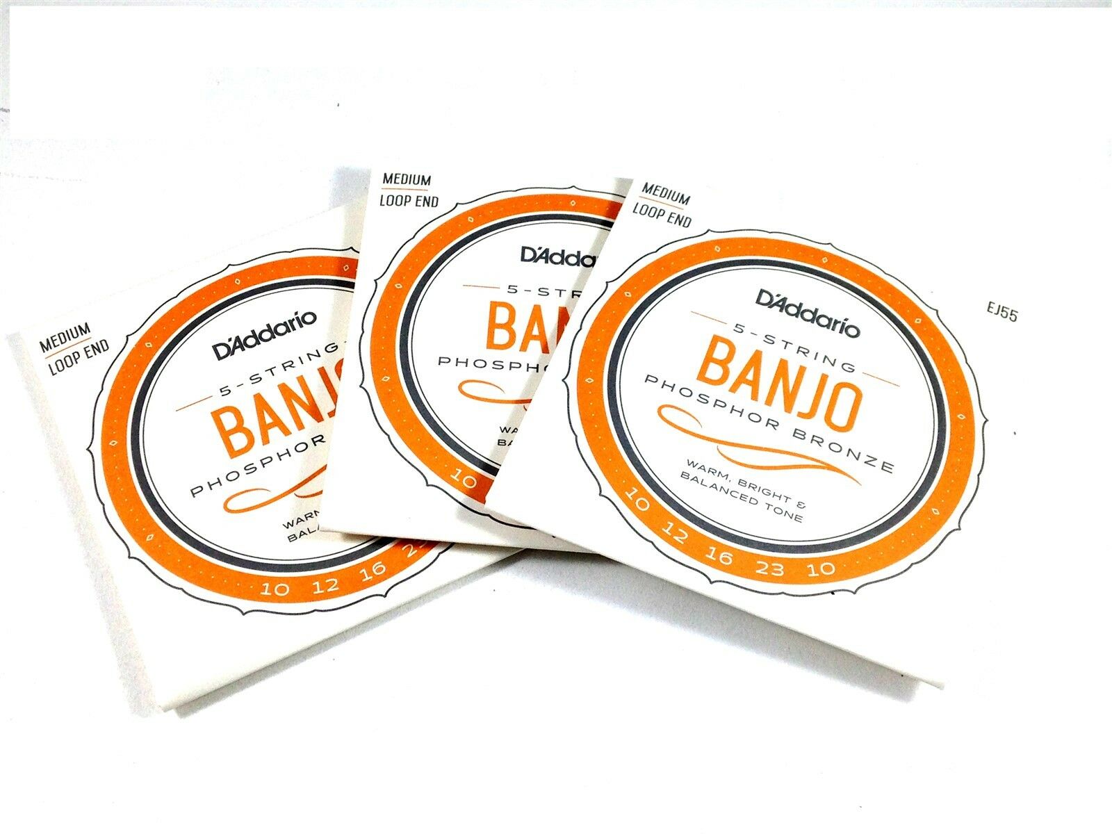 D'Addario Banjo Strings  3 Sets   EJ55 (formerly J55)  Phosphor Bronze  Med