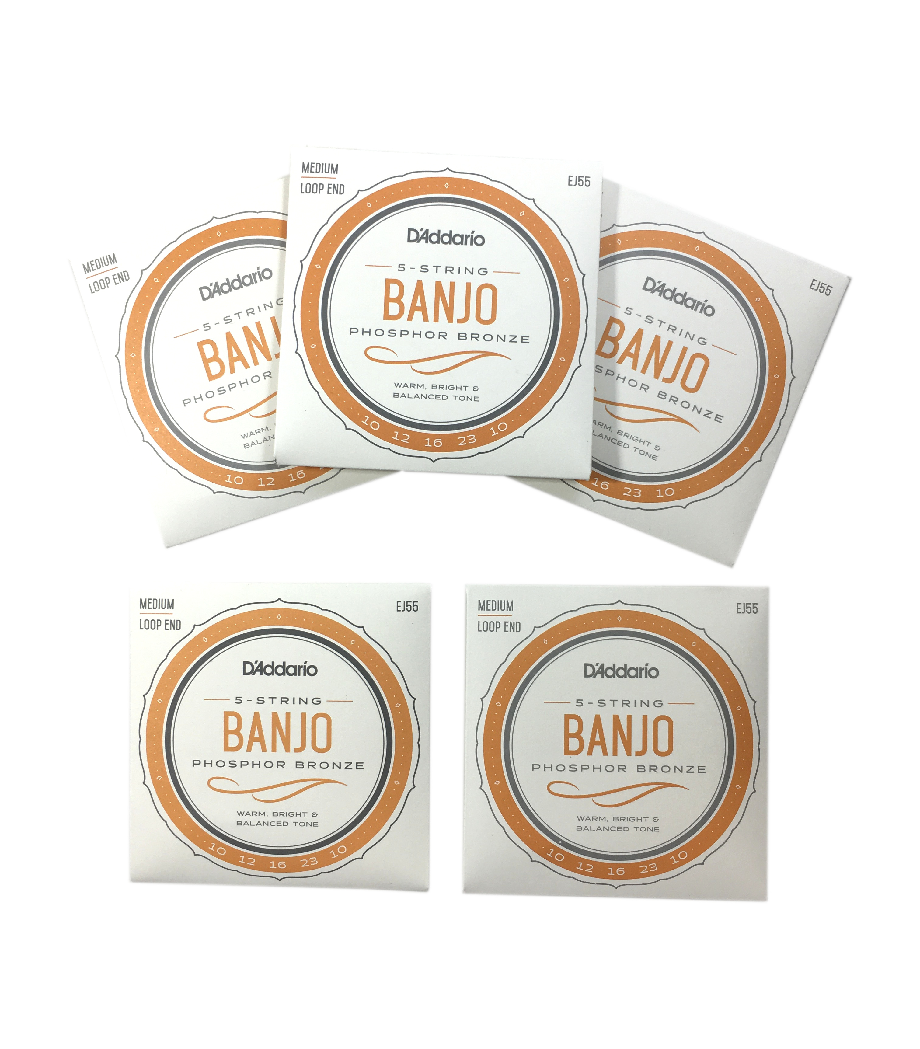 D'Addario Banjo Strings 5 Sets EJ55 (formerly J55) Phosphor Bronze Med