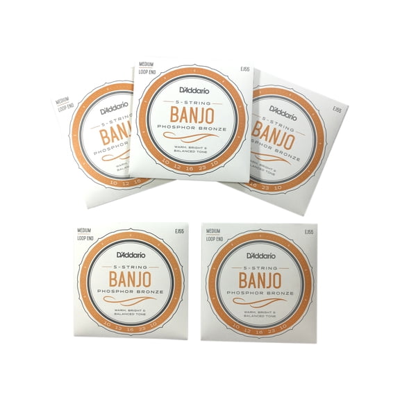 D'Addario Banjo Strings 5 Sets EJ55 (formerly J55) Phosphor Bronze Med