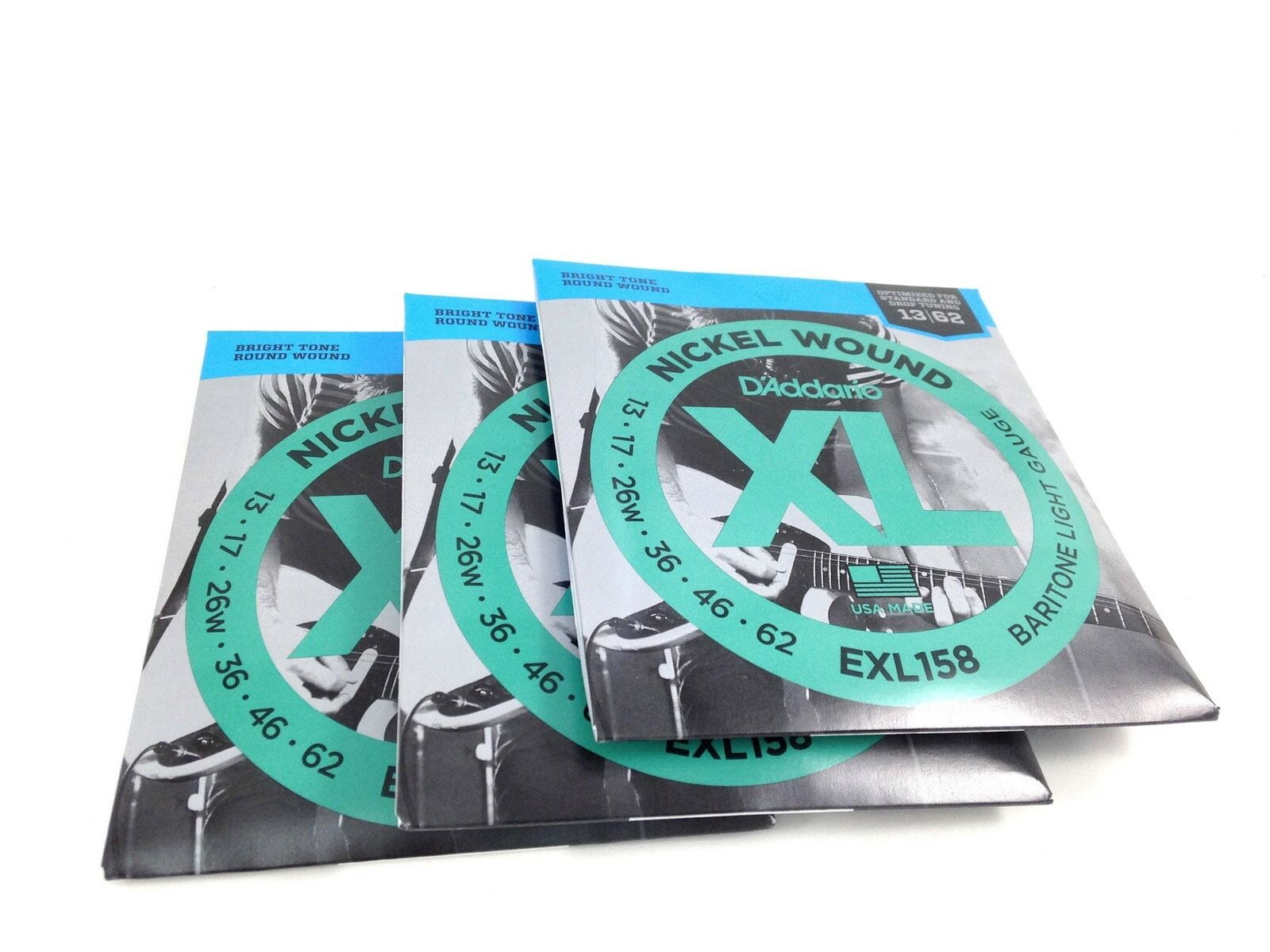 D'Addario Baritone Electric Guitar Strings  3 Sets  EXL158  Extra Light