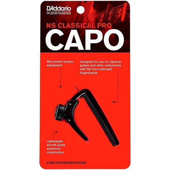 D'Addario Classical Pro Capo with Micrometer Tension Adjustment Mechanism for Classical Guitars (Black)