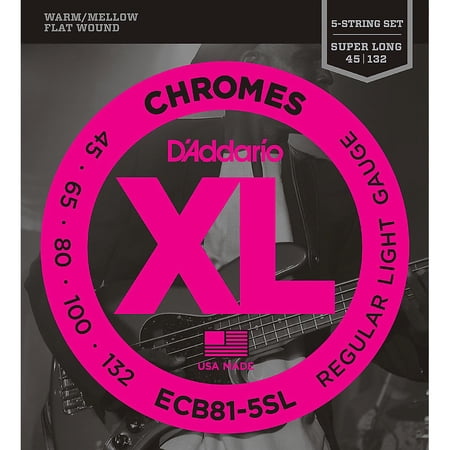 D'Addario ECB81-5SL 5-String Bass Guitar Strings, Light, 45-132, Super Long Scale