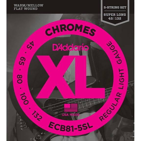 D'Addario ECB81-5SL 5-String Bass Guitar Strings, Light, 45-132, Super Long Scale