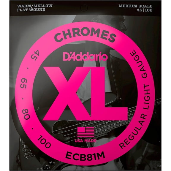 D'Addario ECB81M Chromes Bass Guitar Strings, Light, 45-100, Medium Scale