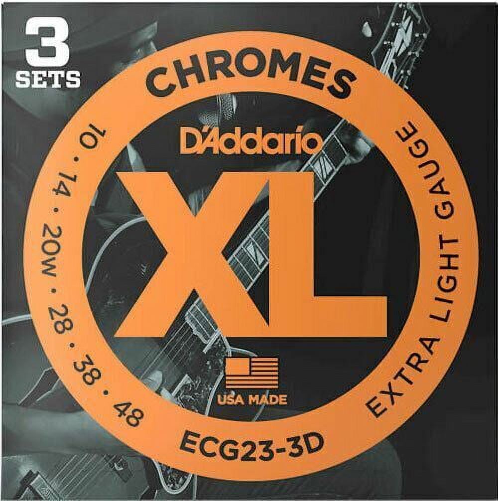 D'Addario ECG23 Chromes Flat Wound Electric Guitar Strings, Extra Light, 10-48, 3 Sets