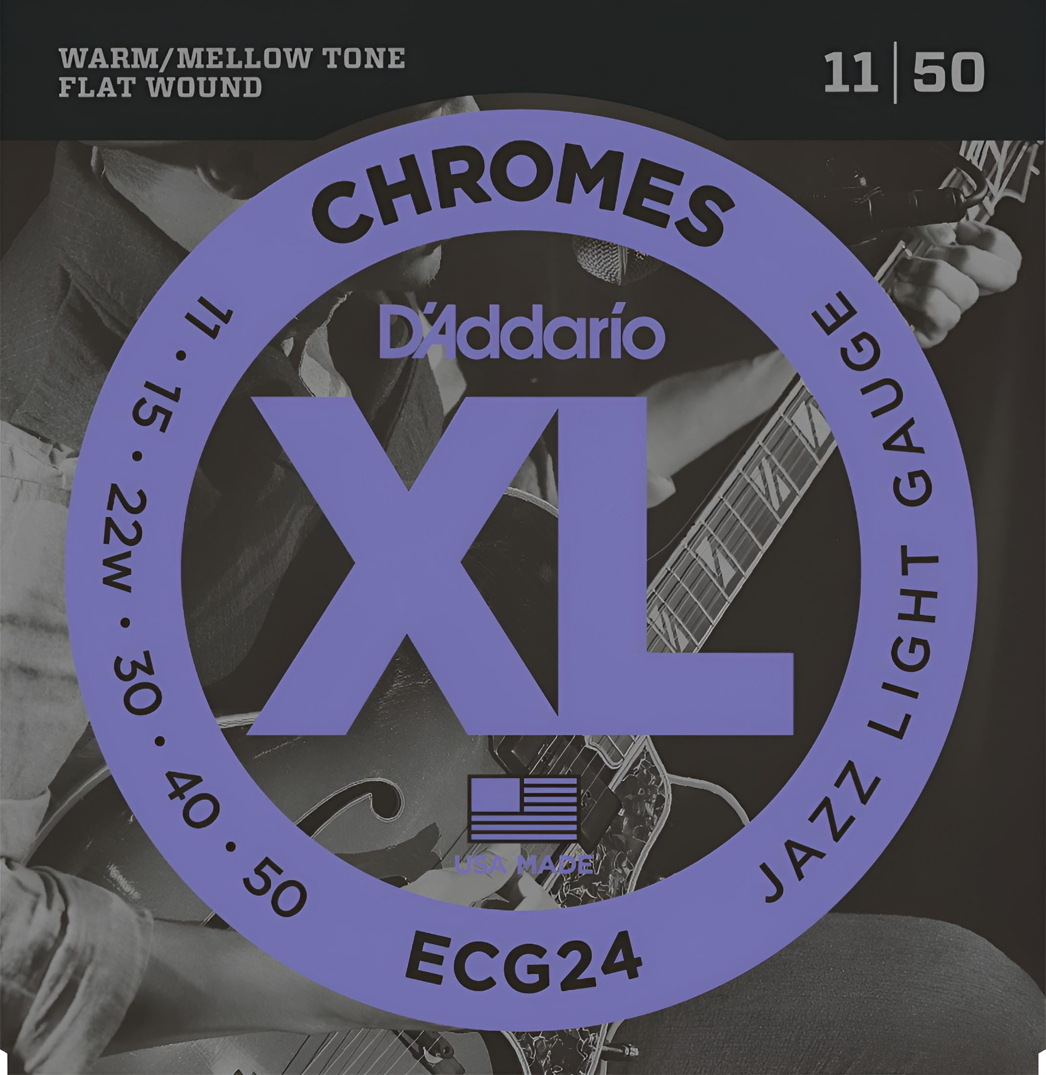 D'Addario ECG24 Chromes Flat Wound Electric Guitar Strings, Jazz Light, 11-50