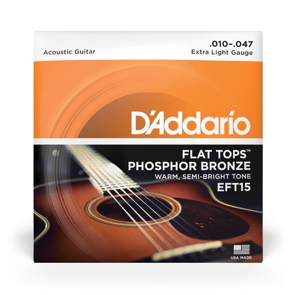 D'Addario EFT15 Flat Tops Phosphor Bronze Acoustic Guitar Strings, Extra Light, 10-47