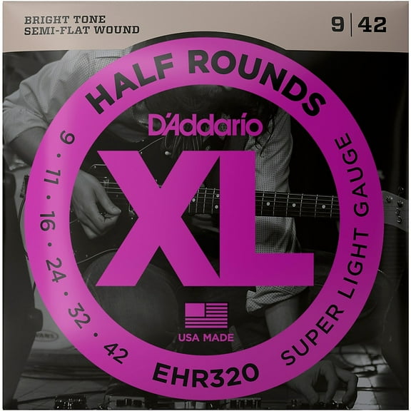 D'Addario EHR320 Half Round Electric Guitar Strings, Super Light, 9-42