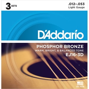 D'Addario EJ16 Phosphor Bronze Acoustic Guitar Strings, Light, 3-Pack