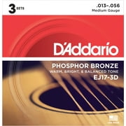 DAddario EJ17-3D Phosphor Bronze Acoustic Guitar Strings, Medium, 13-56, 3 Sets