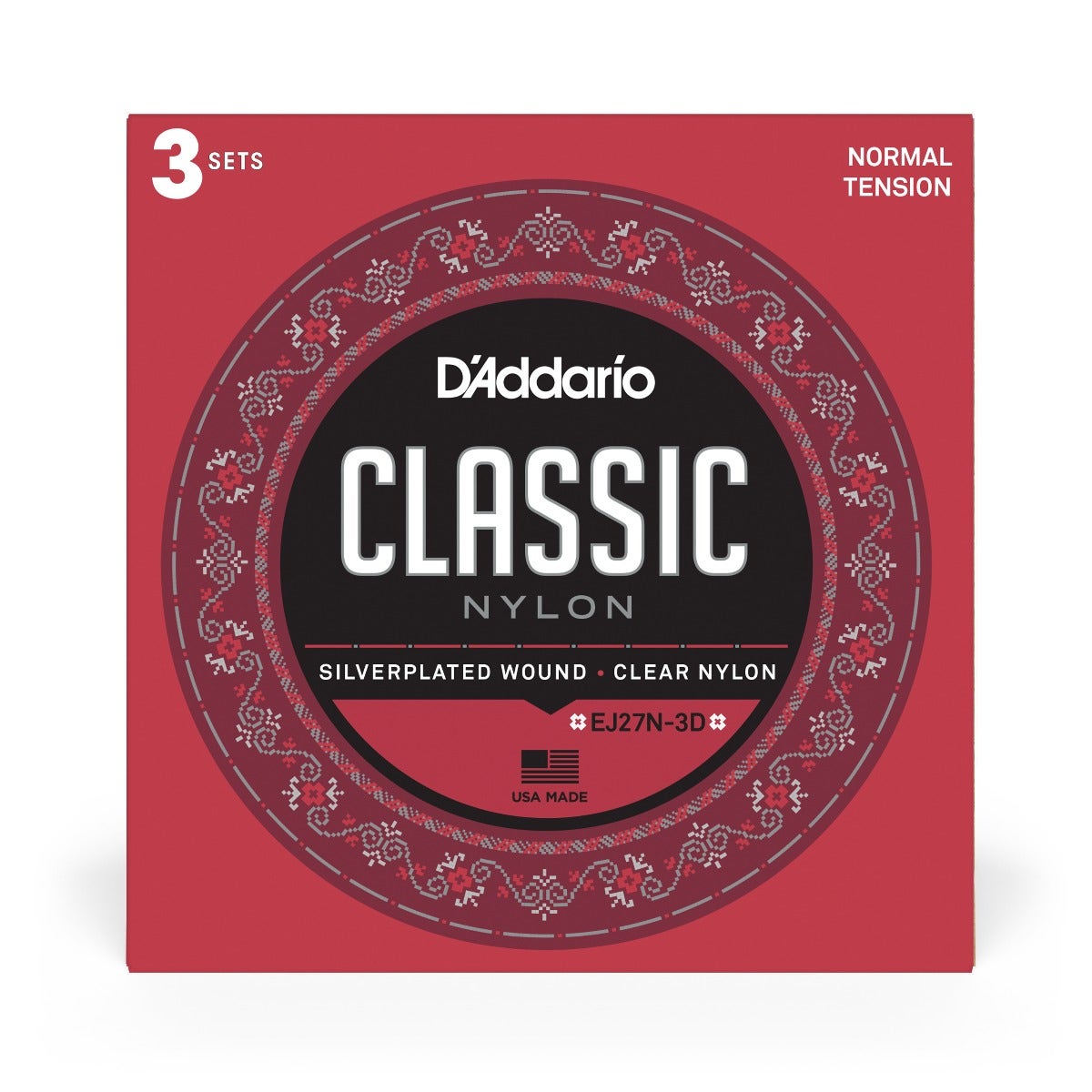D'Addario EJ27N Student Nylon Classical Guitar Strings, Normal Tension, 3 Sets