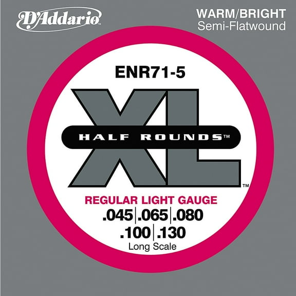 D'Addario ENR71-5 Half Round 5-String Bass Guitar Strings, Regular Light, 45-130, Long Scale