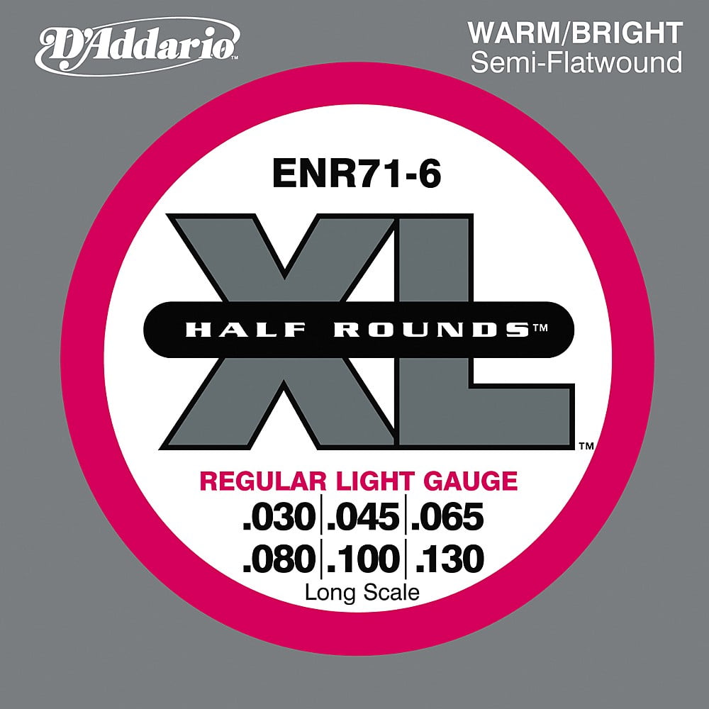 D'Addario ENR71-6 Half Round Bass Guitar Strings, Regular Light, 30-130, Long Scale