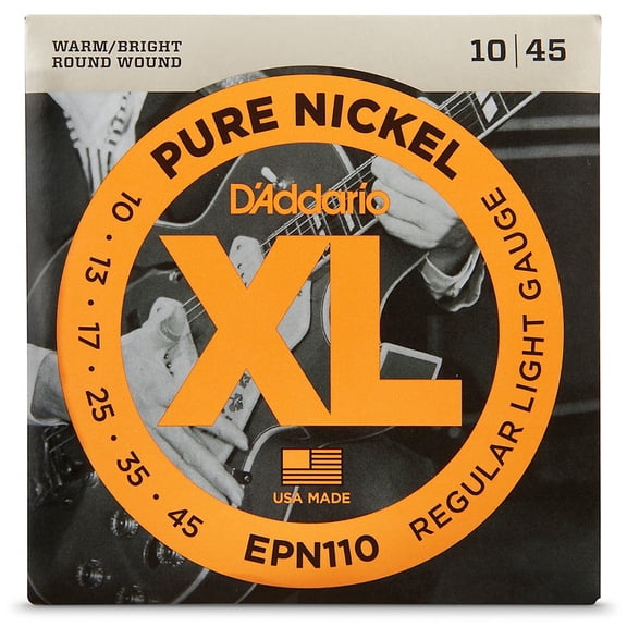 D'Addario EPN110 Pure Nickel Electric Guitar Strings, Regular Light, 10-45