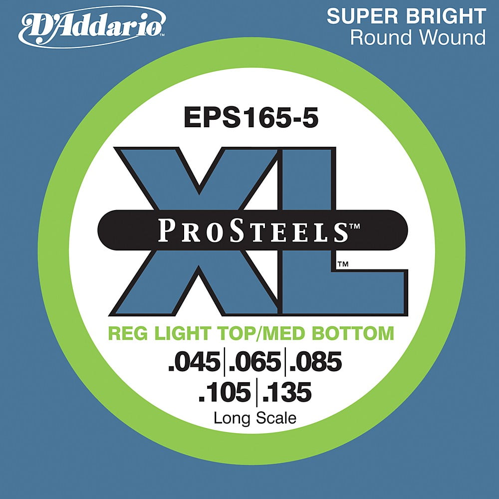 D'Addario EPS165-5 5-String ProSteels Bass Guitar Strings, Custom Light, 45-135, Long Scale