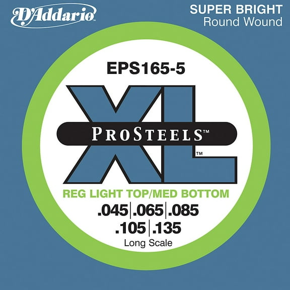 D'Addario EPS165-5 5-String ProSteels Bass Guitar Strings, Custom Light, 45-135, Long Scale