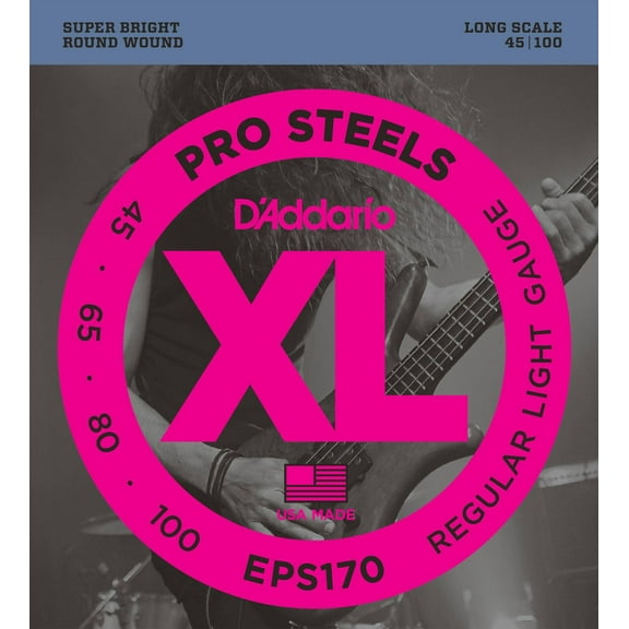 D'Addario EPS170 ProSteels Bass Guitar Strings, Light, 45-100, Long Scale