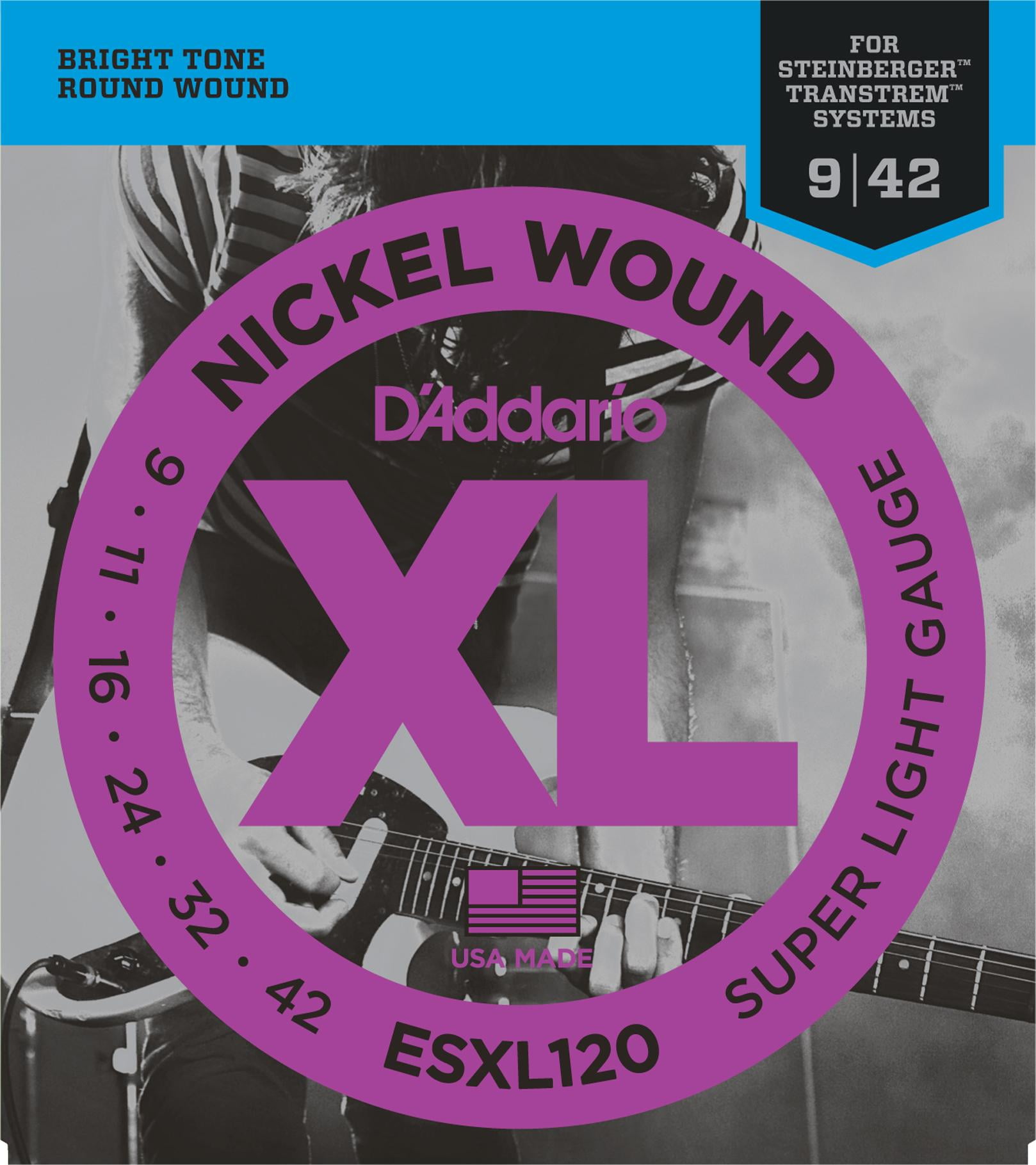 D'Addario ESXL120 Nickel Wound Electric Guitar Strings, Super Light, Double Ball End, 09-42