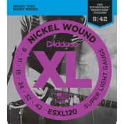 DAddario ESXL120 Nickel Wound Electric Guitar Strings, Super Light, Double Ball End, 09-42