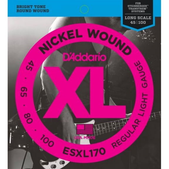 D'Addario ESXL170 Nickel Wound Bass Guitar Strings, Light, 45-100, Double Ball End, Long Scale
