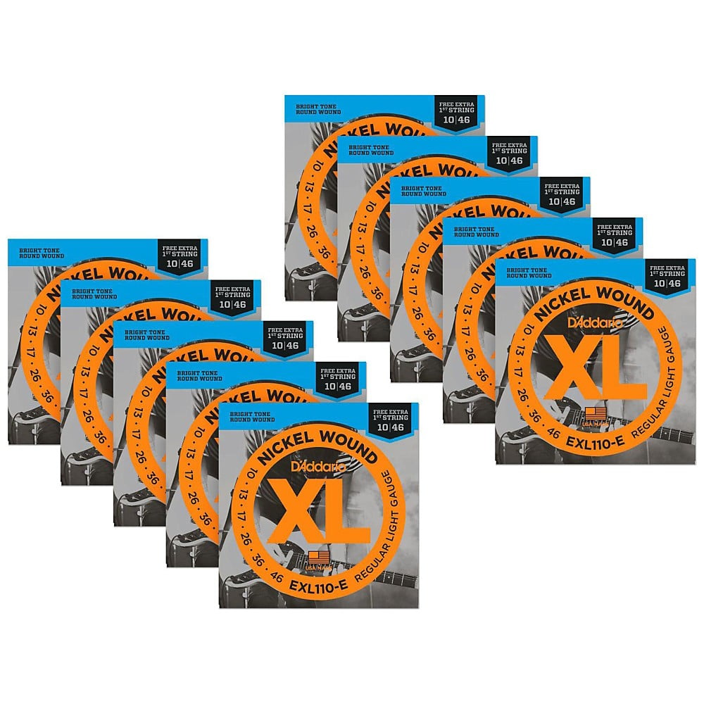 D Addario EXL110 E Bonus Pack Light Electric Guitar Strings 10 Pack with 10 Bonus High E Strings 10 46