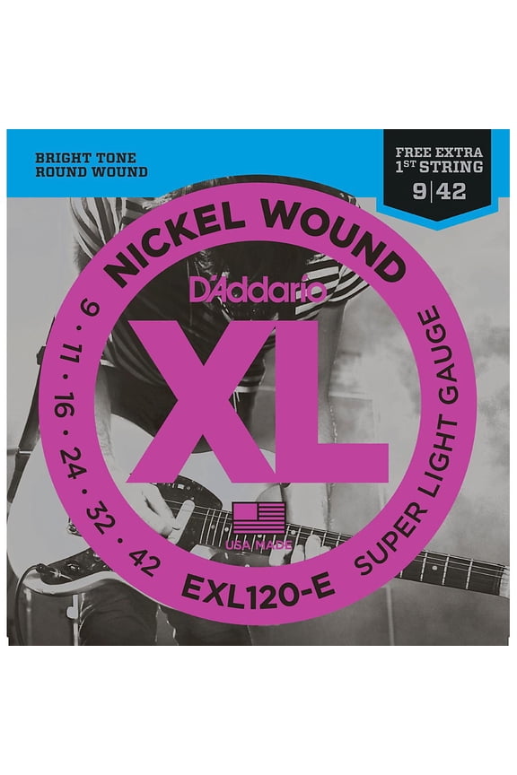 EXL120-E Bonus Pack: Super Light Electric Guitar Strings with Bonus High E String (9-42)