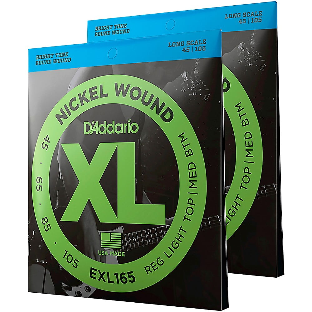 D'Addario EXL165TP Nickel Wound Bass Guitar Strings, Custom Light, 45-105, 2 Sets, Long Scale