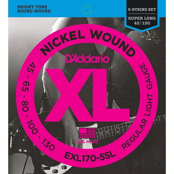 D'Addario EXL170-5SL 5-String Nickel Wound Bass Guitar Strings, Light, Super Long Scale