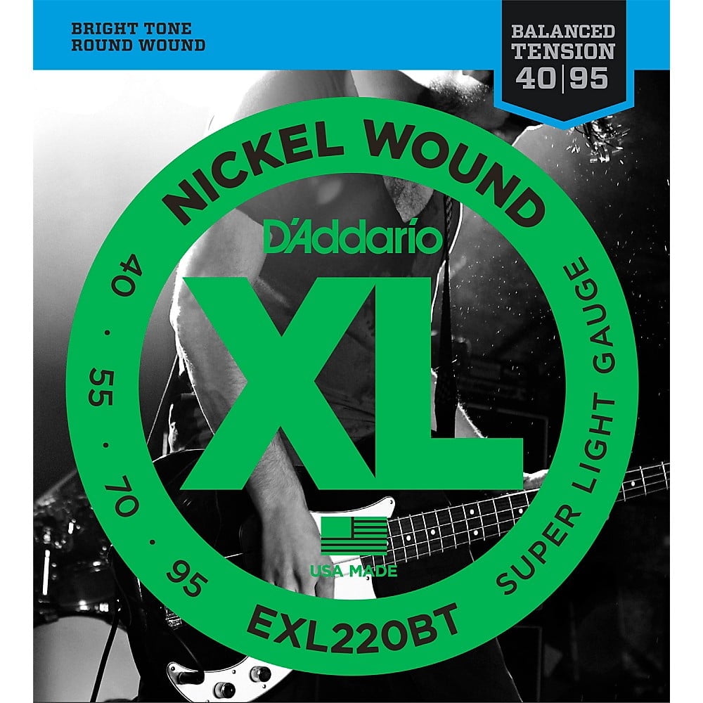 D'Addario EXL220BT Nickel Wound Bass Guitar Strings, Balanced Tension Super Light, 40-95, Long Scale
