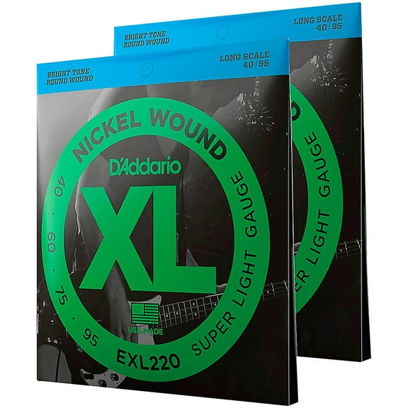 D'Addario EXL220TP Nickel Wound Bass Guitar Strings, Super Light, 40-95, 2 Sets, Long Scale