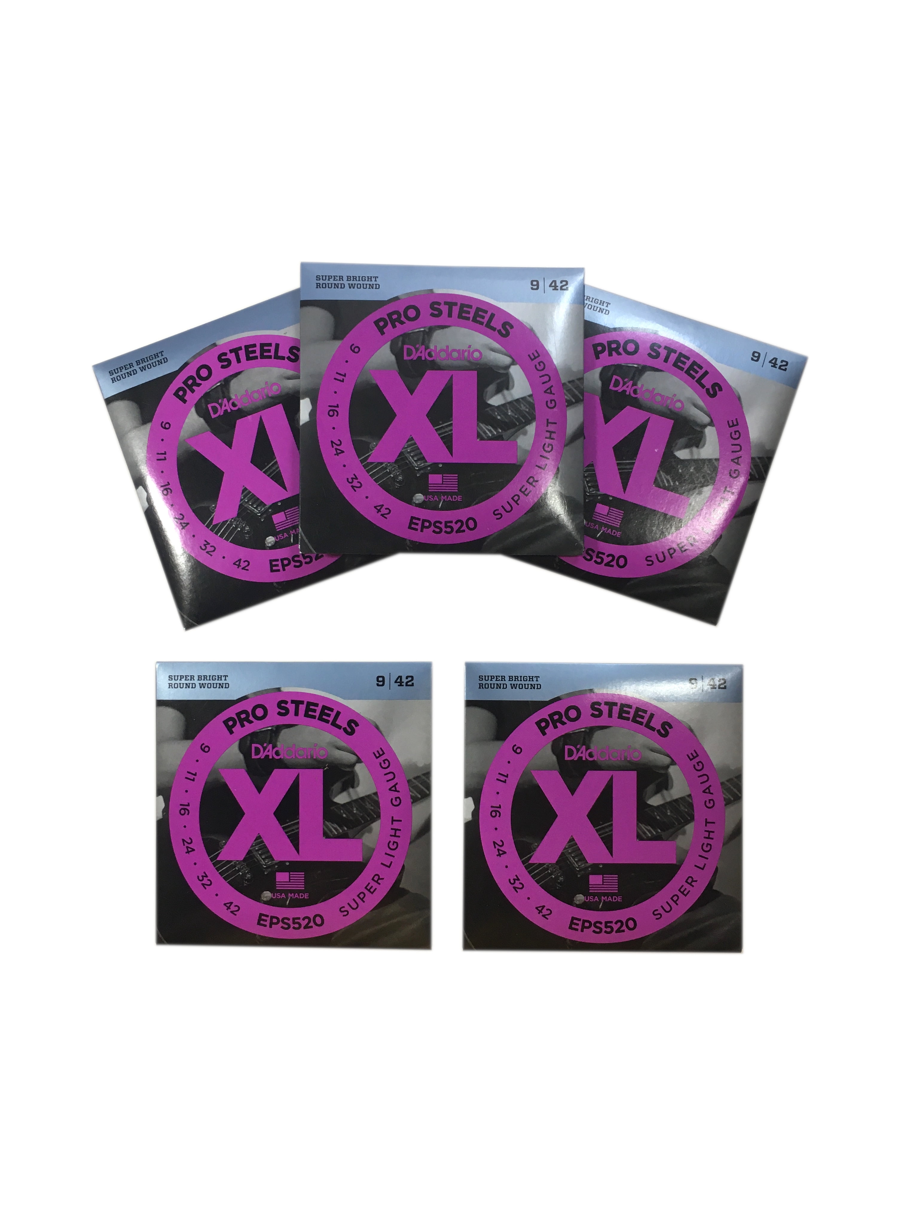 D'Addario Electric Guitar Strings 5-Pack Pro Steels 1 Set EPS520 Super Light