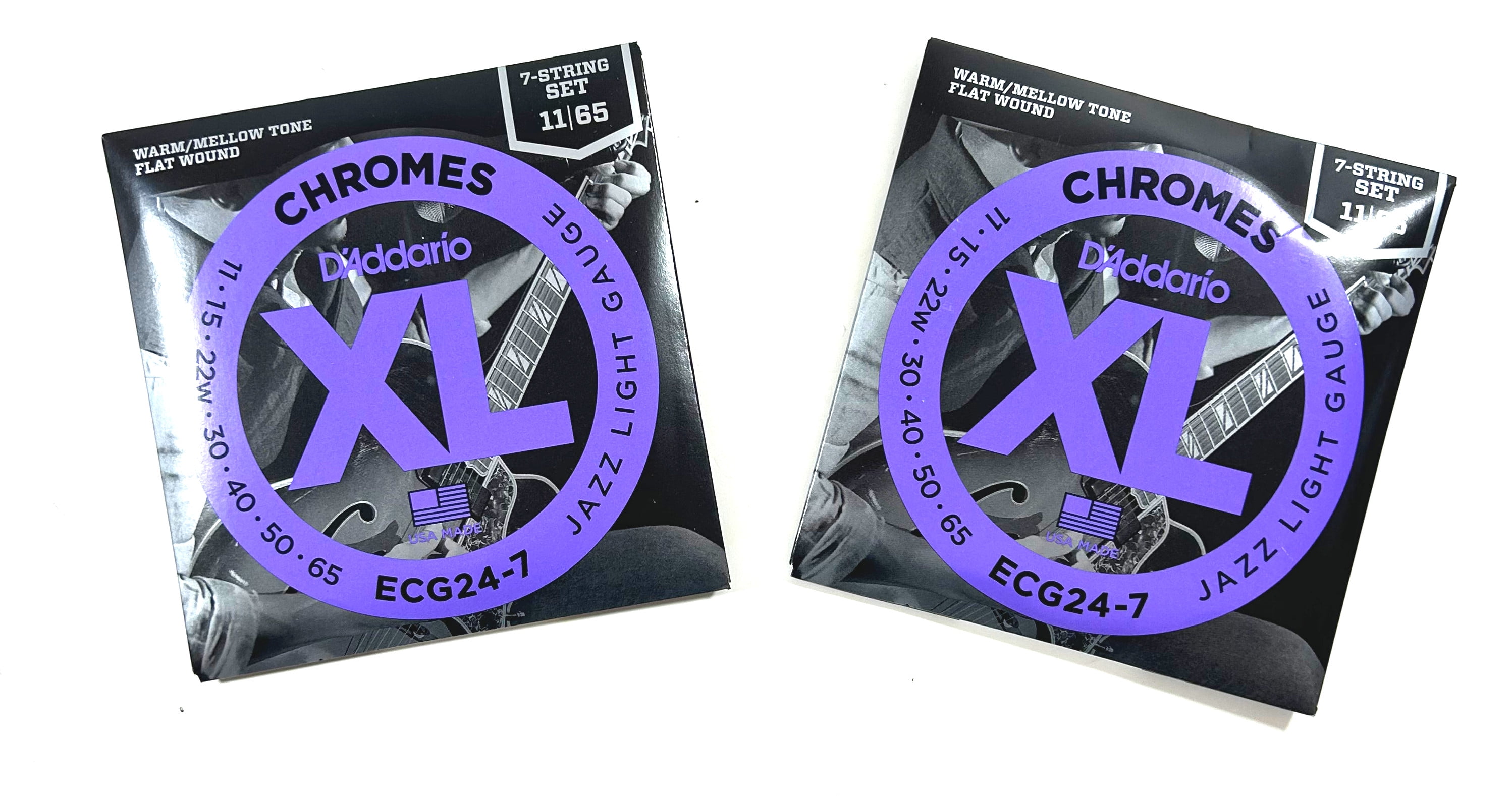 D'Addario Electric Guitar Strings 7 String 2 Sets ECG24-7 Chrome Light 11-65