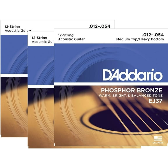 D'Addario Guitar Strings 12 String 12-54 Phosphor Bronze 3-Pack