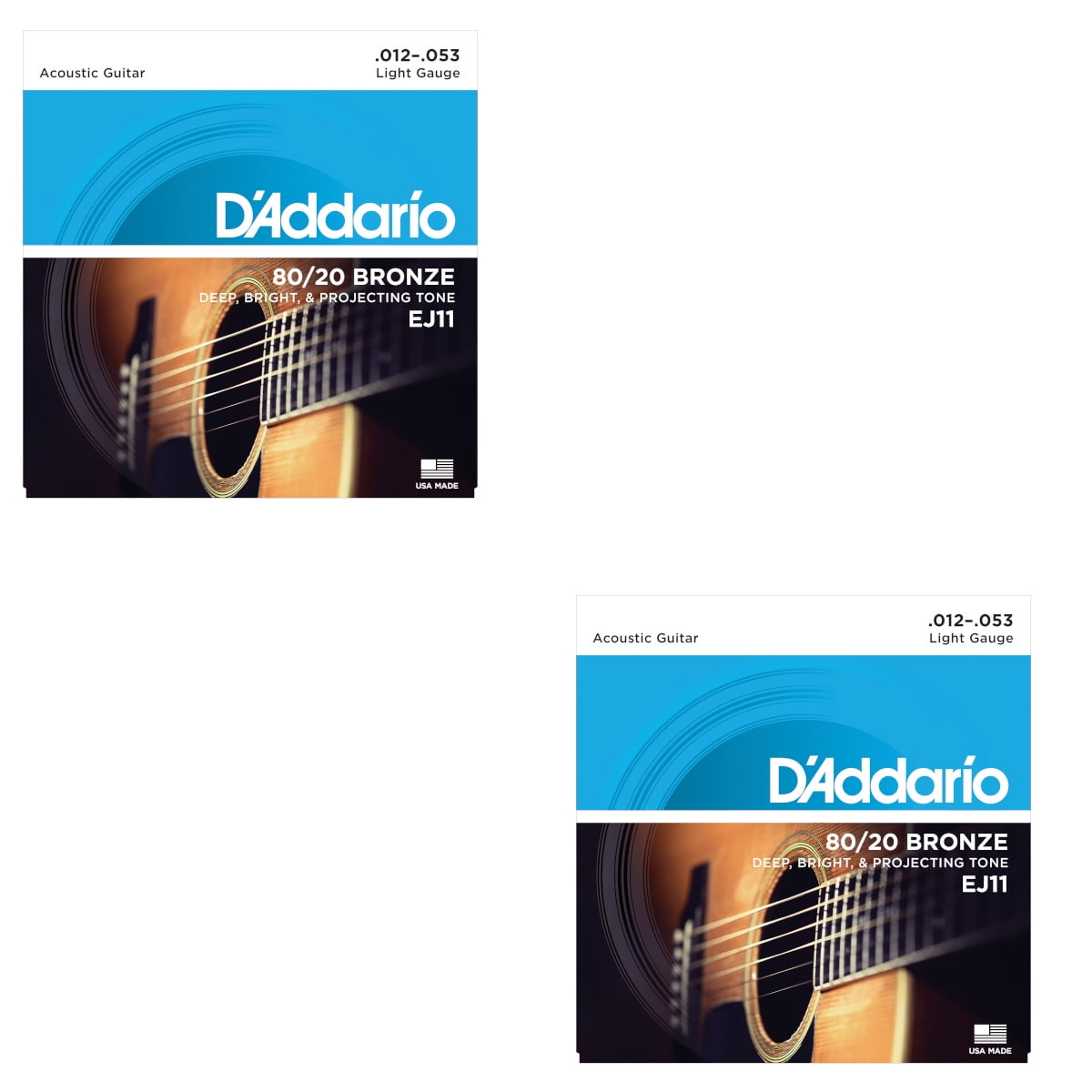 D'Addario Guitar Strings - 2-Pack - Acoustic - EJ11 Light 12-53 80/20 Bronze