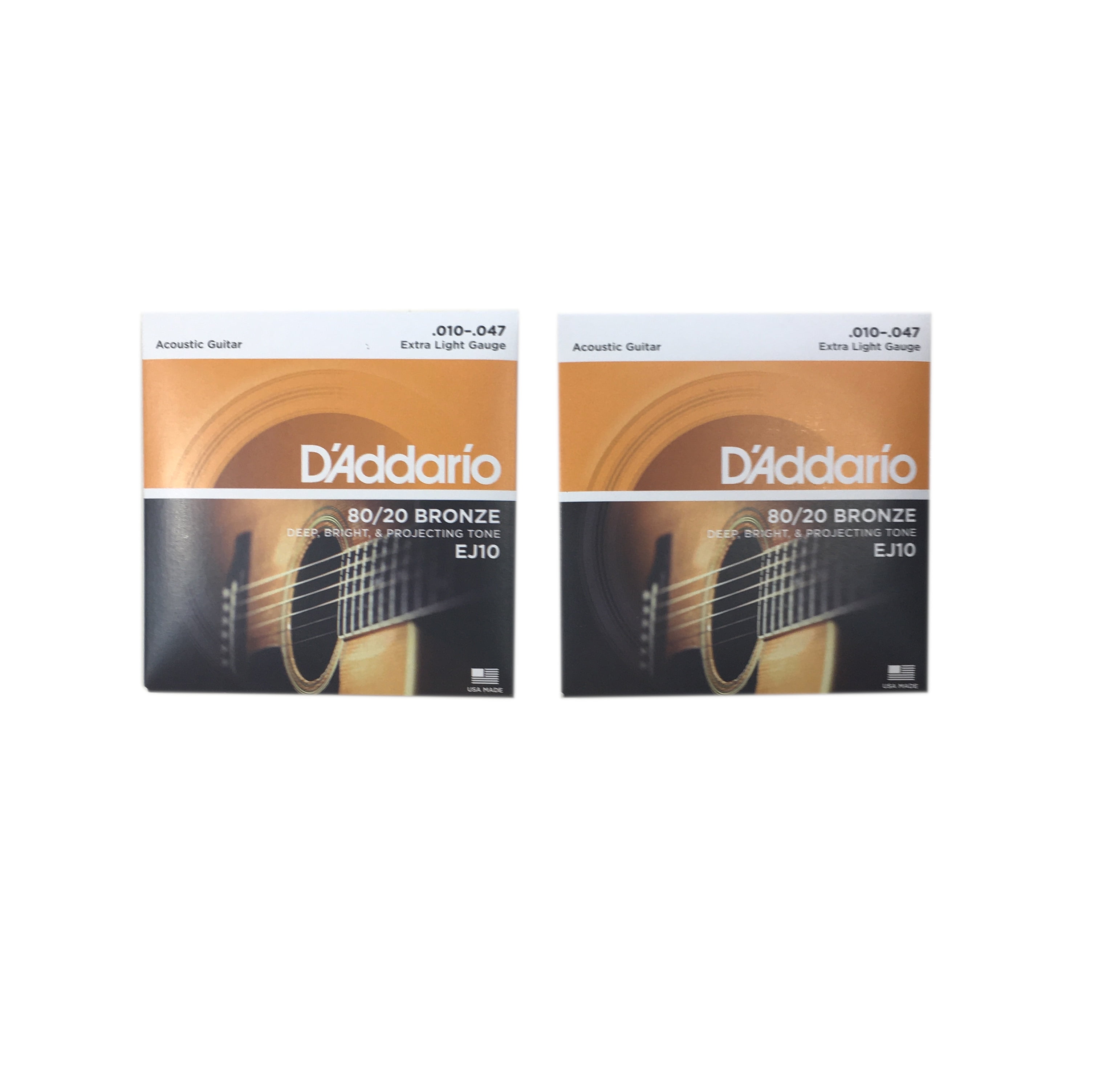 D'Addario Guitar Strings 2-Pack EJ10 Acoustic 80/20 Bronze Extra Light
