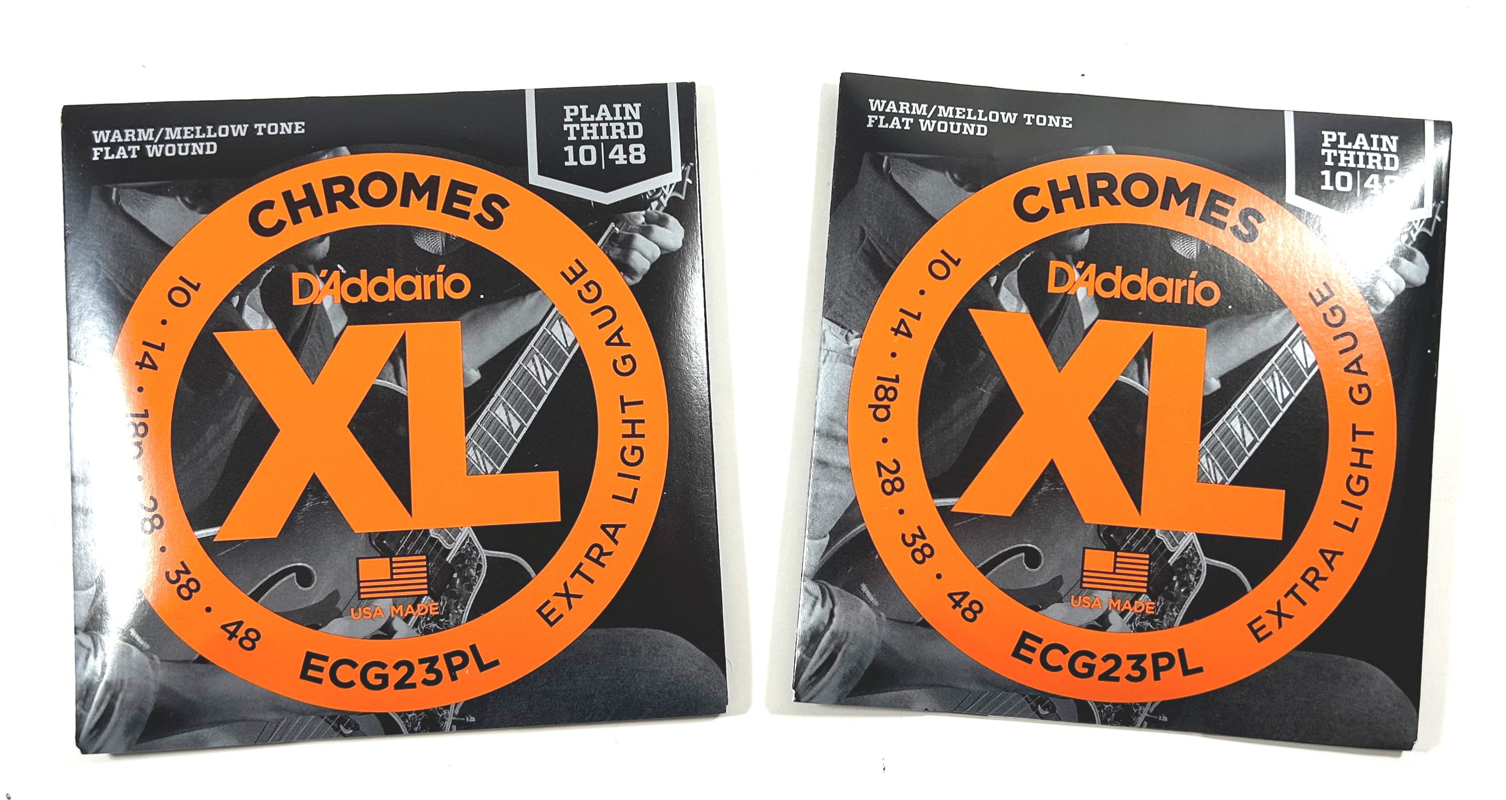 D'Addario Guitar Strings 2 Sets Flatwound Chromes Extra Light 10-48 Plain 3rd