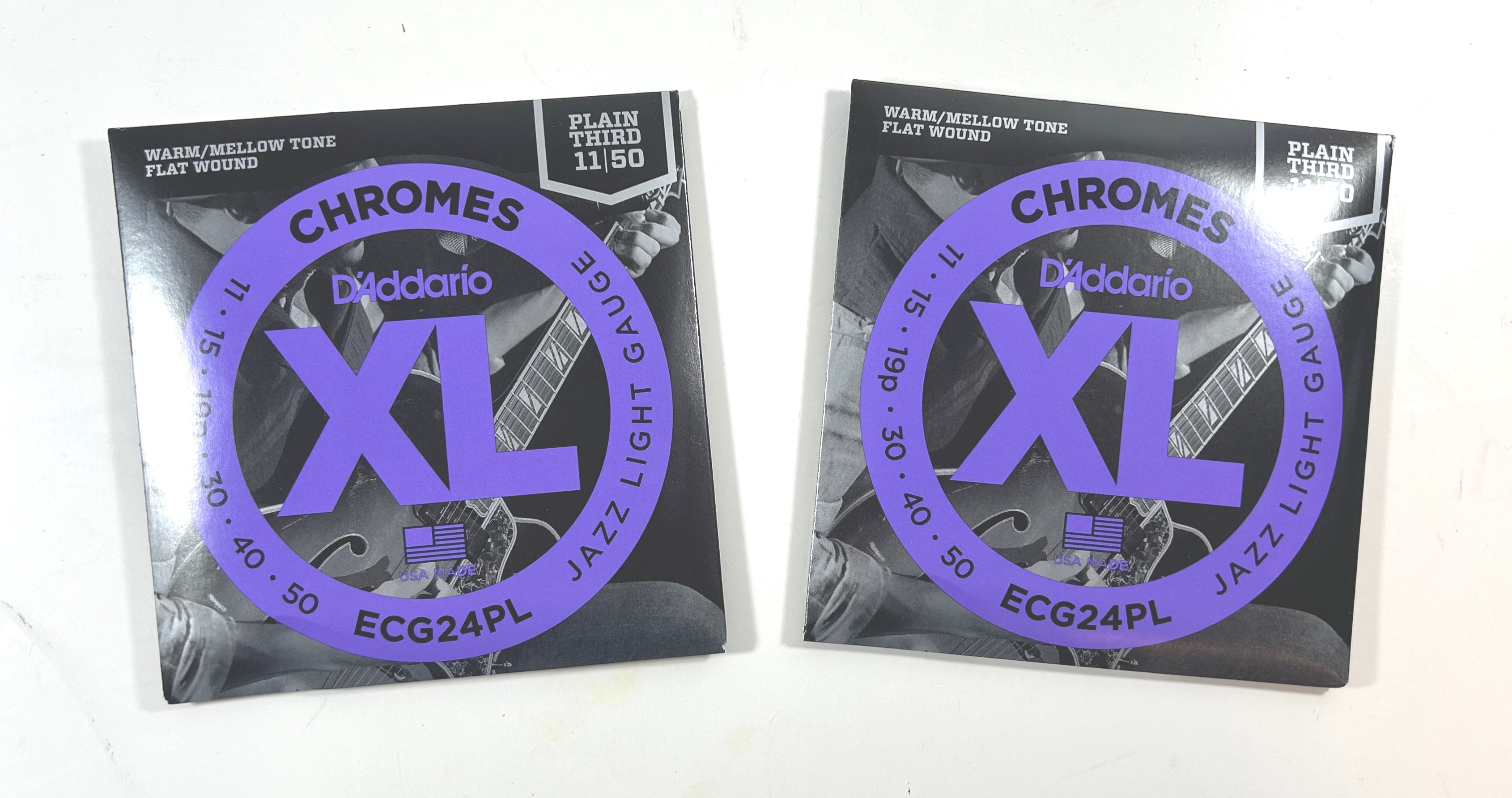 D'Addario Guitar Strings 2 Sets Flatwound Chromes Jazz Light 11-50 Plain 3rd