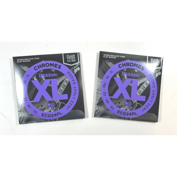 D'Addario Guitar Strings 2 Sets Flatwound Chromes Jazz Light 11-50 Plain 3rd