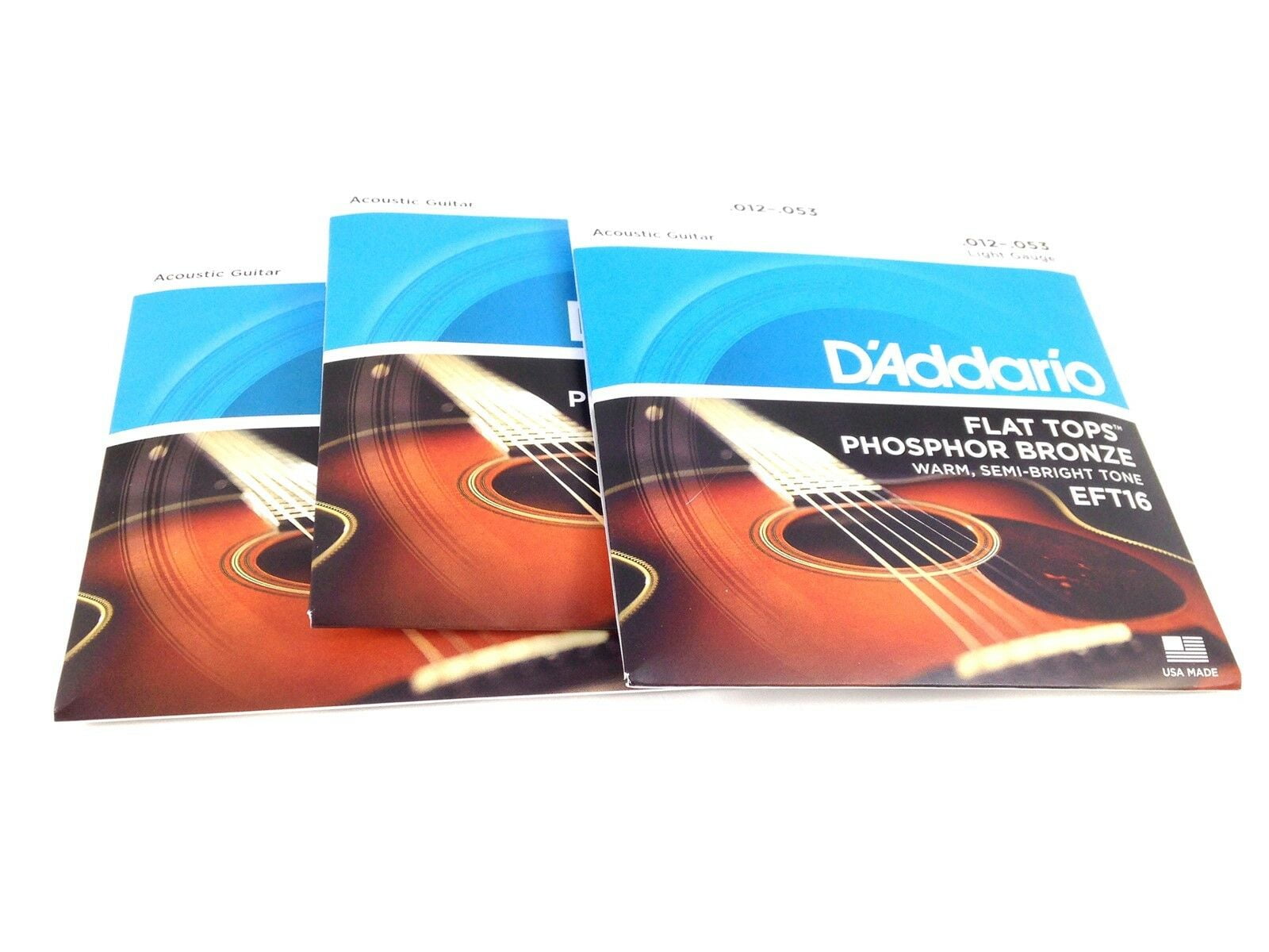 D'Addario Guitar Strings  3 Pack  Acoustic  EFT16  Flat Tops  Light