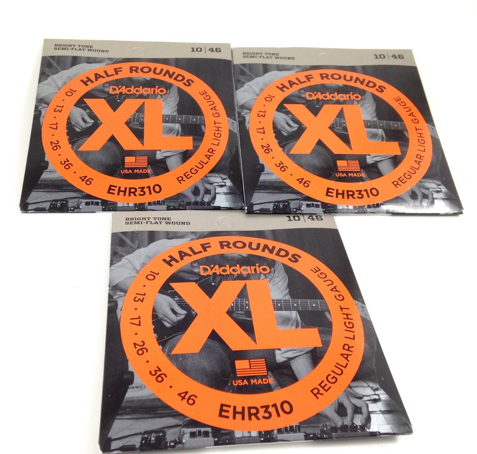 D'Addario Guitar Strings 3 Pack EHR310 Half Round Regular Light 10-46