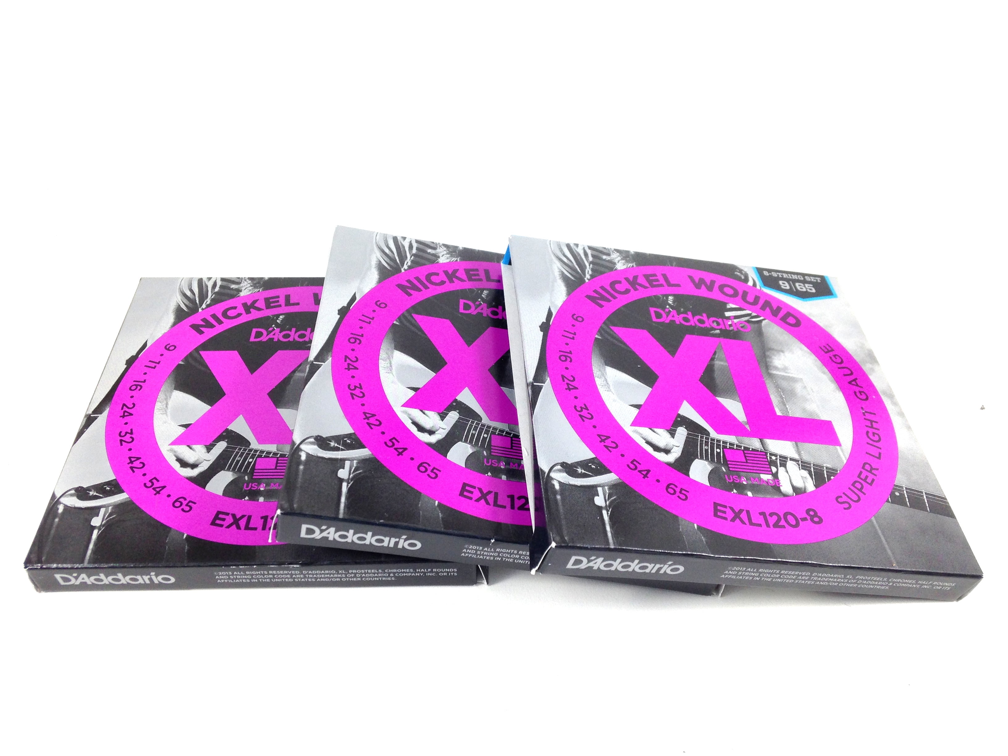 D'Addario Guitar Strings 3 Pack EXL120-8 Super Light 8 String Electric