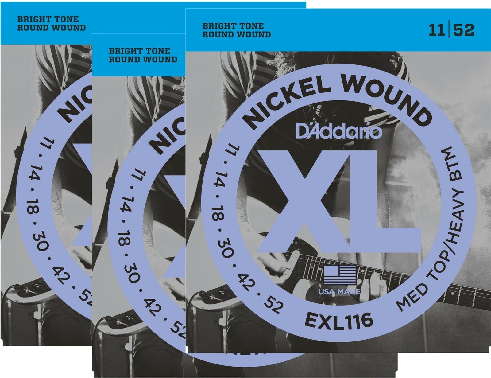 D'Addario Guitar Strings 3 Pack Electric EXL116 Medium Top/Heavy Bottom