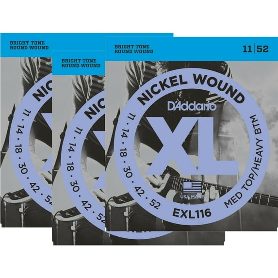 D'Addario Guitar Strings 3 Pack Electric EXL116 Medium Top/Heavy Bottom