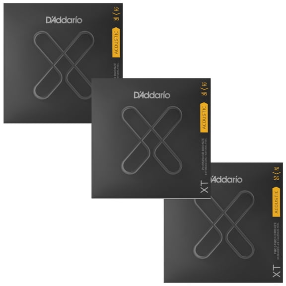 D'Addario Guitar Strings 3-Pack Extended Life Phosphor Bronze Light 12-56