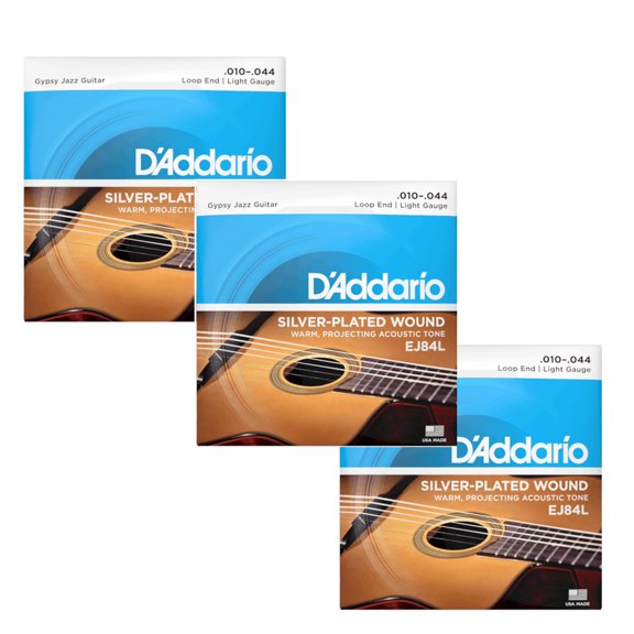 D'Addario Guitar Strings 3 Packs Gypsy Jazz - Loop End - Silver Plated Wound EJ84L Light