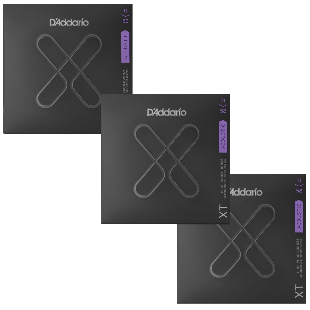 D'Addario Guitar Strings 3-Sets Extended Life Phosphor Bronze Custom Light 11-52