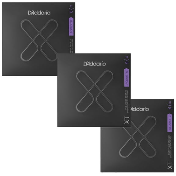 D'Addario Guitar Strings 3-Sets Extended Life Phosphor Bronze Custom Light 11-52