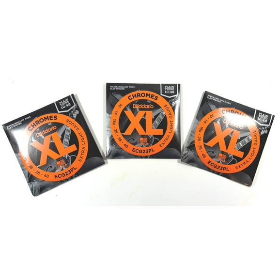 D'Addario Guitar Strings 3 Sets Flatwound Chromes Extra Light 10-48 Plain 3rd